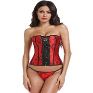 歐美緊身宮廷束身衣紅色性感爆乳流行款塑身衣束腰收腹絲帶深V緊身衣corset