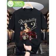 Men's Vintage Rockabilly 50s Music T-Shirt - Cotton Comfort Fit Short Sleeve Round Neck with Rockab