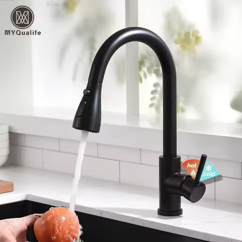 Black Pull Out Kitchen Sink Faucet Deck Mounted Stream Sprayer Kitchen Mixer Tap Bathroom Kitchen Ho