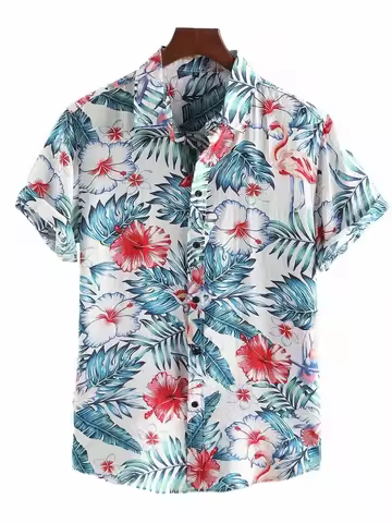 Floral Shirts Men's Fashion Hawaiian Casual Camp Vocation Beach Blouse Cuba Lapel Shirt Turn-Down Al