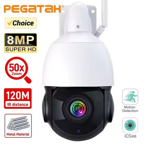 PEGATAH 4K 8MP WiFi Video Surveillance Camera 50X Zoom CCTV AI Human Detect Outdoor Security PTZ IP