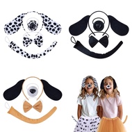 Kids Cute Cartoon Dalmatian Pug Ears Headband Bow Tie Tail Carnival Cosplay Party Dog Dress Up Props
