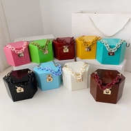 PVC candy color dinner box bag female 2021 mini portable cosmetic box portable chain one shoulder bag