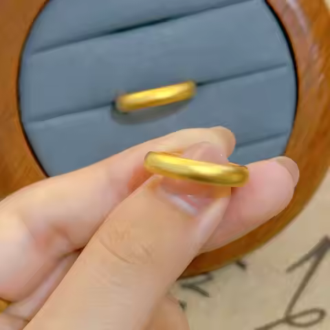 Glistening Minimalist Elegance! 24K AU999 Gold Thin Plain Ring, Sleek Profile for Stackable Sophisti