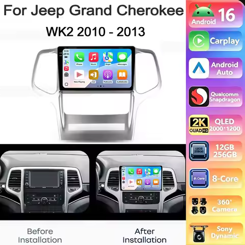 Android 16 Carplay Android Auto For Jeep Grand Cherokee WK2 2010 - 2013 Car Multimedia Radio Video P