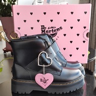 Dr. Martens Air Wair Women Buckle Leather Short Boots Peach Heart Boots Zipper BuckleThick Bottom