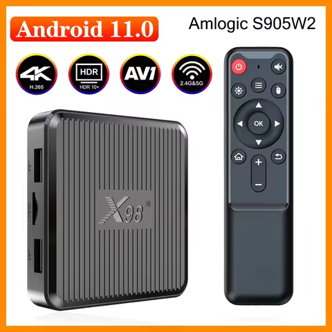 X98Q Smart TV Box S905W2 Quad Core Android11 1GB/2GB RAM 8GB/16GB ROM Dual Band WiFi 4K HDR AV1 H.26