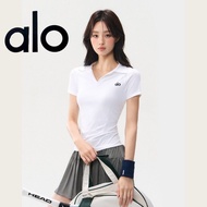 Alo Small V-neck Short Sleeve Sport Shirt - Women's Stretch Fit for Pilates
