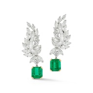 Platinum, 7.76cts Emerald and Diamond Day and Night Earrings