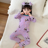LJMOFA 2-10Yrs Kids Long Sleeve Pyjamas Set Kuromi Melody Girls Keep Warm Sleepwear Children Sleepin