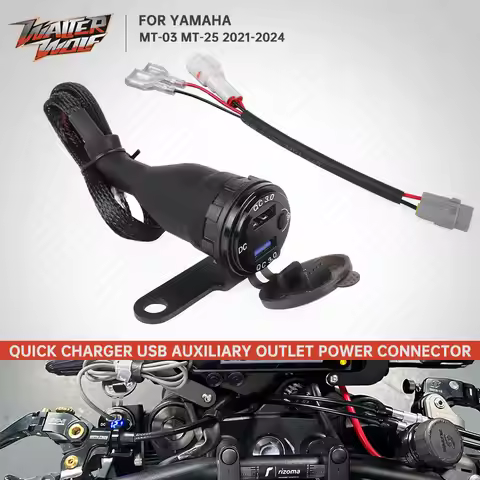 2024 MT-25 MT-03 Dual USB 12V Charger 3.0 Quick Charge For Yamaha MT03 MT25 2021-2023 Auxiliary Outl