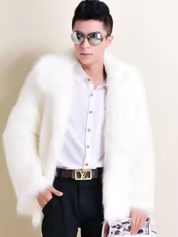 2024 New Men's Faionable mat Thiened Warm ort Fur Coat Plu Leather Jaet Cotton Winter Clothing Stand