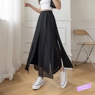 ✦Ready Stock✦ celana kulot wanita perempuan Black chiffon wide-leg hakama, cropped thin drape, loose high waist, slim plus size women's 200jin fat mm