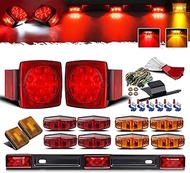 Partsam Submersible Led Truck Trailer Lights Kit 12V, 2xSquare Led Trailer Light Kits+14.17" Red 3 L