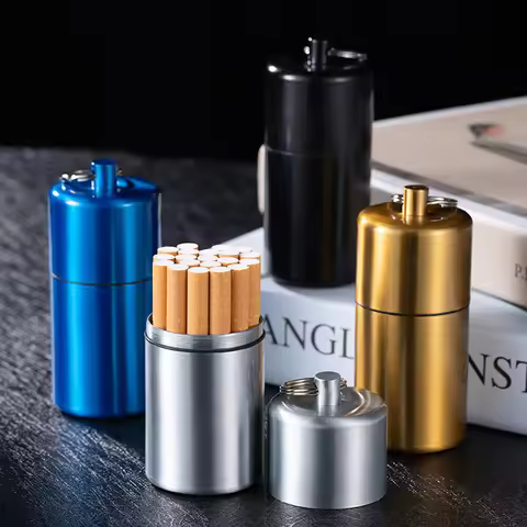 1pc Zinc Alloy Cigarette Case Portable Mini Waterproof Metal Cigarette Box with Keychain Sliver Colo