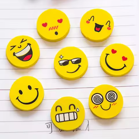 70-Piece Set of Random Style Emoticon Smiley Face Erasers, Cute Expression Smiley Face Erasers with 