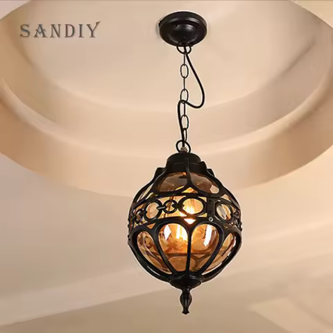 SANDIY Outdoor Hanging Light Retro Balcony Pendant Lamp Hotel Restaurant Decoration Lighting Villa D