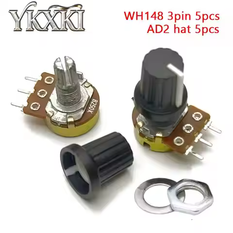 5 Sets WH148 1K 10K 20K 50K 100K 500K 1M Ohm 15mm 3Pin Linear Taper Rotary Potentiometer Resistor fo