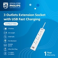 Philips Power Extension Socket 3/4 Outlets 1 USB-C & 2 USB-A 20W Max Output Quick Charge Master Swit