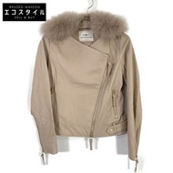 Grace Continental 粉紅米色狐狸毛領垂褶李子色外套，38碼