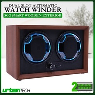 Dual Automatic Watch Winder with Open Design Smart Wood Exterior LED Light and 4 Rotation Modes