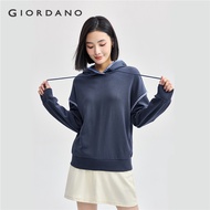 GIORDANO Women Hoodies Contrasting Scalloped Picot Trims Hoodies Drawstring Smooth Simple Basic Fash