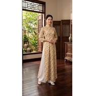 High collar floral ao dai with half sleeves size 2XL