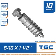 10 PCS 5/16 x 1 1/2 inches Lag Screw with Expansion Shield Galvanized TGC Lagscrew with Shield Expan