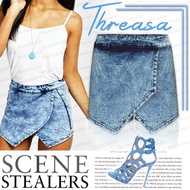 Summer distressed high waisted Shorts mujer Asymmetrical Plus size vintage denim Skort Skirts short