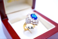 S.R. แหวนทองไพลิน เม็ดละ 4.8 กะรัต ล้อมเพชร 5 ตังค์  พร้อมใบรับรองสินค้า เคลือบทองคำแท้100%