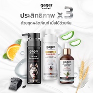 Gager (กาเจอร์) เซ็ตประสิทธิภาพx3 แชมพูอาบน้ำสุนัข แชมพูอาบน้ำหมาสูตรDetox(250ml.)+สูตรบำรุงขนสวย ขน
