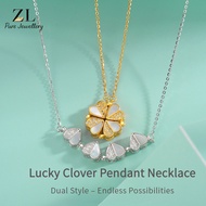 S925 Silver Double Wear Heart Clover Necklace Women White Mother of Pearl Elegant Gift S070