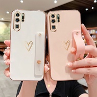 Phone Case for Huawei P30 Pro P20 Pro P20 Lite P30 Lite P40 Pro Luxury Plating Love Heart Holder Shockproof Stand Silicone Case Cover