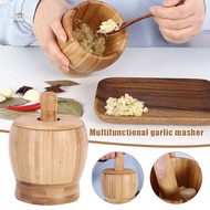 BEST| Bamboo Wood Mortar and Pestle Set with Lid Spoon Grinder Press Crusher Masher for Pepper Garlic Herb Spice