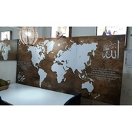World map vintage with khat kaligrafi islamic modern frame