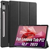 Case for Lenovo Tab P12 12.7 inch 2023 Tablet Light Thin Tri-Folding Stand Leather Tablet Cover for Xiaoxin Pad Pro 12.7 TB371FC Tablet Skin Stand Smart Shell
