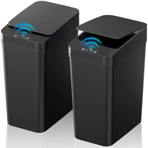 2-Pack Touchless Motion Sensor Trash Can, 2.2 Gallon Slim Automatic Garbage Bin with Lid for Bathroo