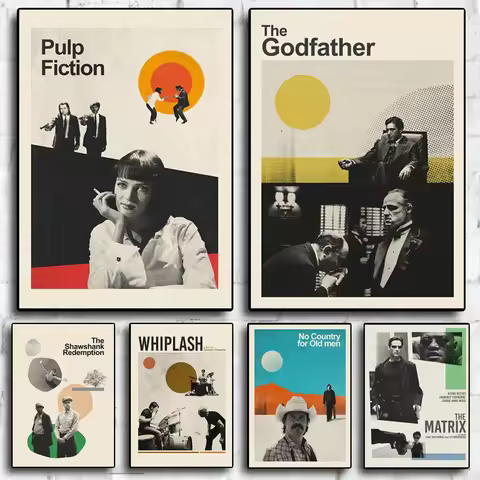 Classic Movie Poster Album Pulp Fiction The Godfather Canvas Painting Vintage Nordic Pop Wall Art Pi
