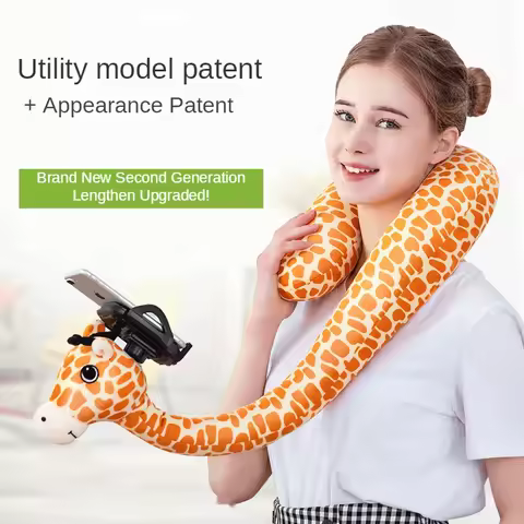 Travel Pillow with Mobile Phone Holder Lazy U-shaped Neck Support Cartoon Pillow with 360 Flexible R
