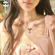D Brand Bow Necklace with Diamond Letter D, Sweet Collarbone Chain, Copper Electroplated Bowknot Nec