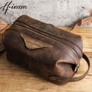 Hiram Genuine Leather Cosmetic Bags for Men Large Capacity Toiletry Storage Bags Wash Bags Travel Or