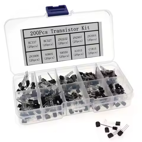 200PCS BC337 BC327 2N2222 2N2907 2N3904 2N3906 S8050 S8550 A1015 C1815 Transistor Assortment Kit 10v