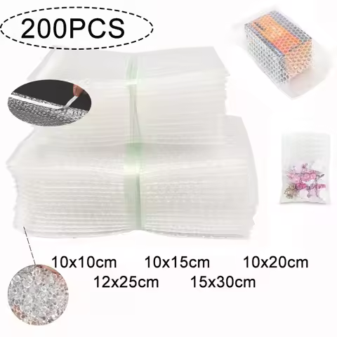 200Pcs 10x10/10x15/10x20/12x25/15x30cm Clear Self Sealing Bubble Cushion Bags Double Wall Plastic Sh