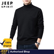 JEEP SPIRIT เสื้อเสื้อกันหนาวแบบถักสีทึบผู้ชายSweater Kerah Tinggi เบสิกลำลองสวมใส่สบาย