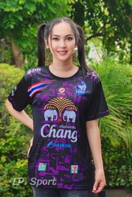 เสื้อกีฬา Chang ลายตารางสีม่วง ผ้าไมโครมันเกรด A หญิงและชาย