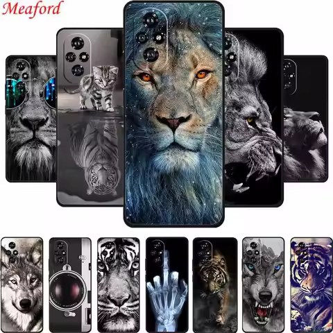 For Honor 200 Pro Phone Case Cover Lion Wolf Tiger Black Silicone Soft Back Cover Case For Honor 200