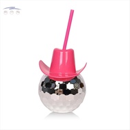 Disco Ball Cups Cowboy Hat Disco Ball Cup with Straws Bachelorette Hen Party Decoration Electroplati