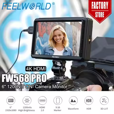 FEELWORLD 6-inch Camera DSLR Monitor FW568 PRO 4K HDMI 60Hz 1200nit High Bright 1920x1080 Pixels Wav