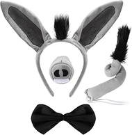 4-Piece Donkey Costume Set, Donkey Ears, Headband and Tail Nose Bow Tie Set, Donkey Animal Fancy Dre