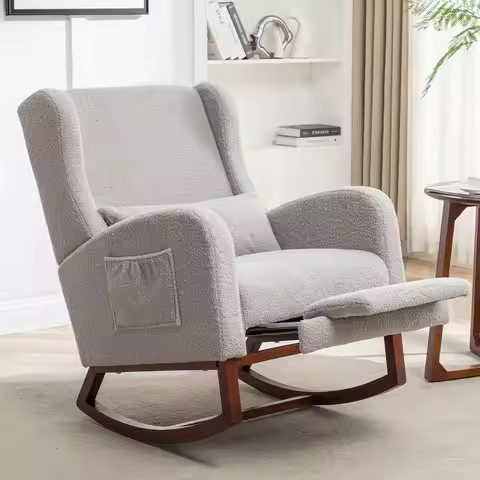 Rocking Chair Nursery with Foot Rest, Wingback Nursery Rocking Chairs, Teddy Nursing Glider Rocker C